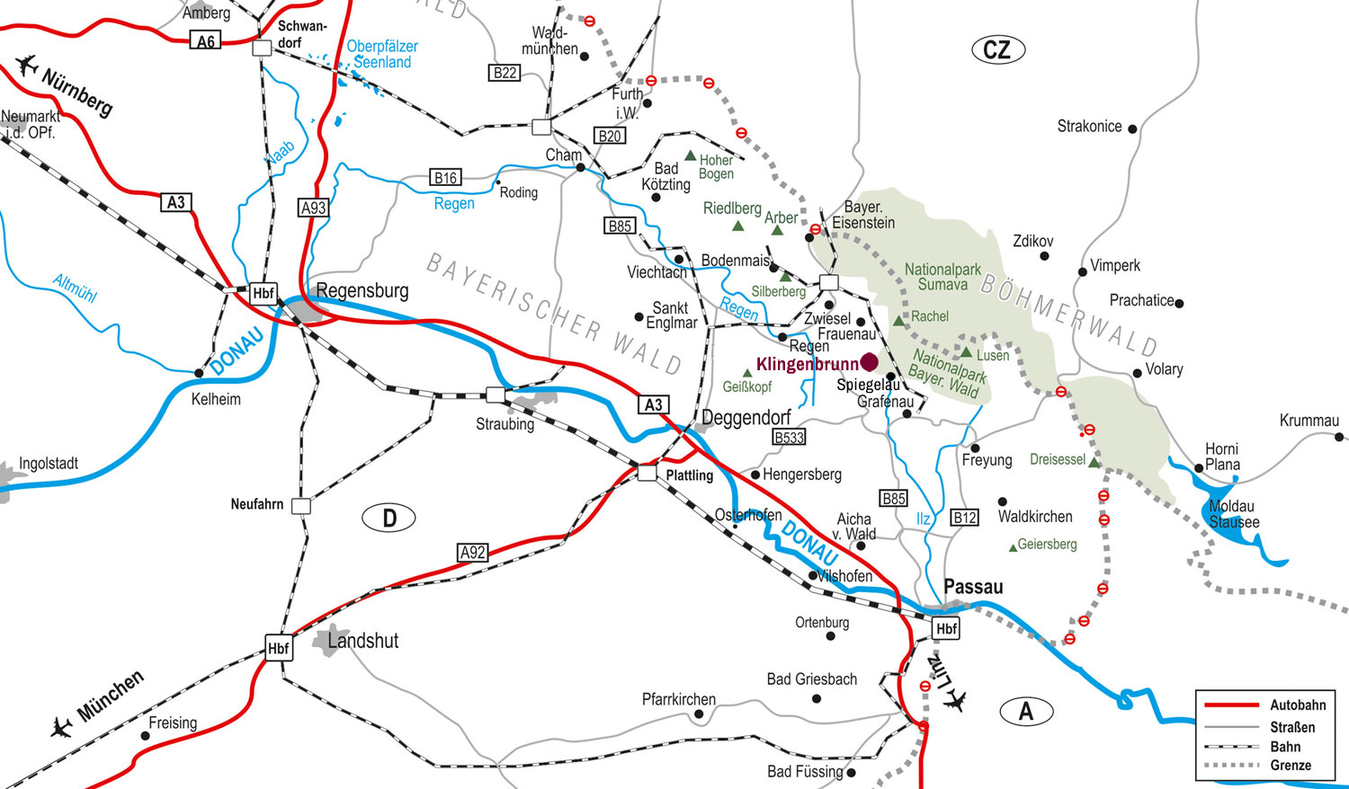 Karte Bayerischer Wald